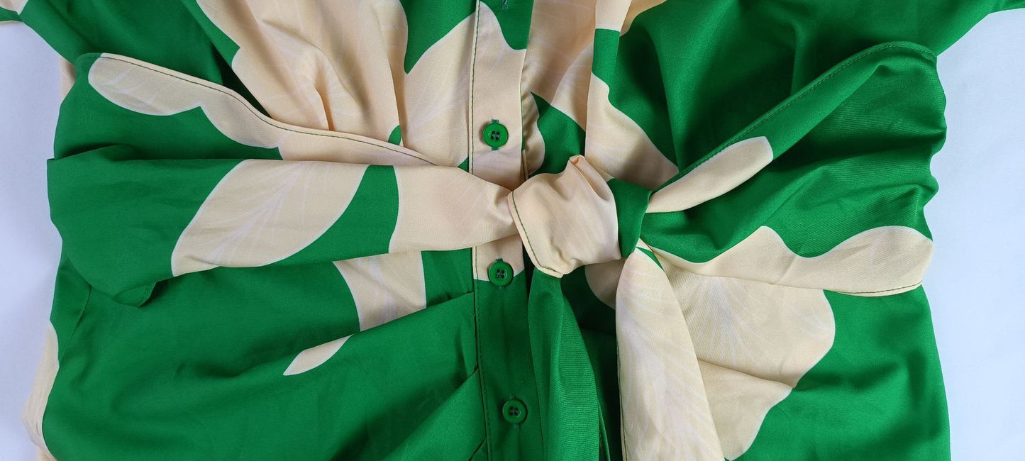 Robe chemise longue drapée avec ceinture nouée