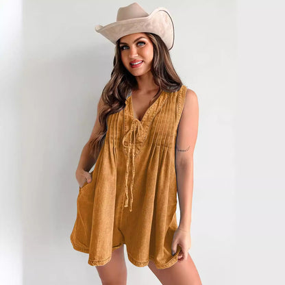 Combinaison Décontractée en Denim à Plis Structurés